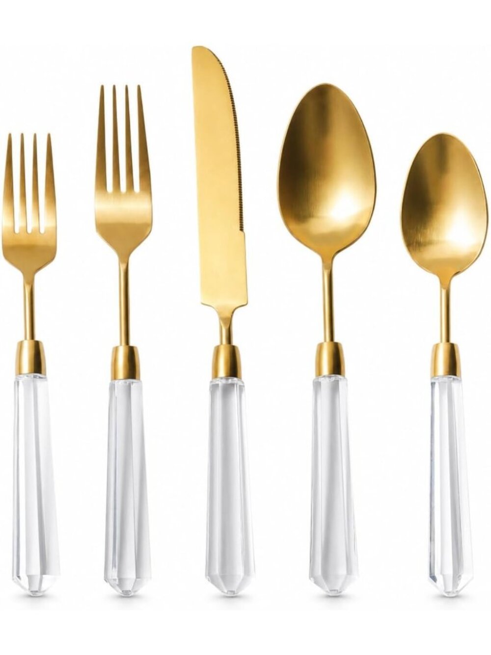 Elegant 5-Piece Gold Flatware Set with Acrylic Handles, Matte Finish, Dishwasher
